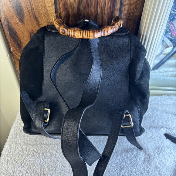 GUCCI Black Leather Suede Bamboo Top Handle Backpack Excellent Condition Black - Picture 5 of 12